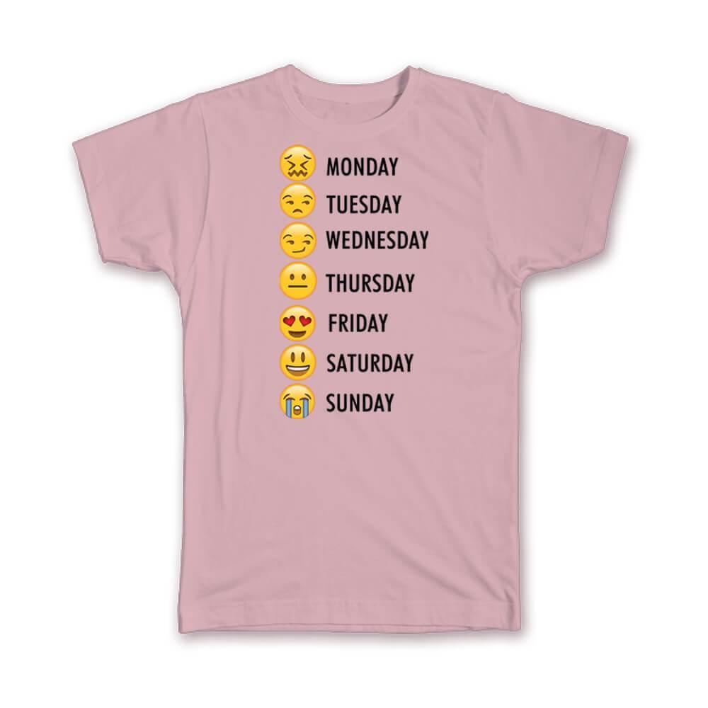 Gift T-Shirt : Week Faces Schedule Calendar Funny Script Smile