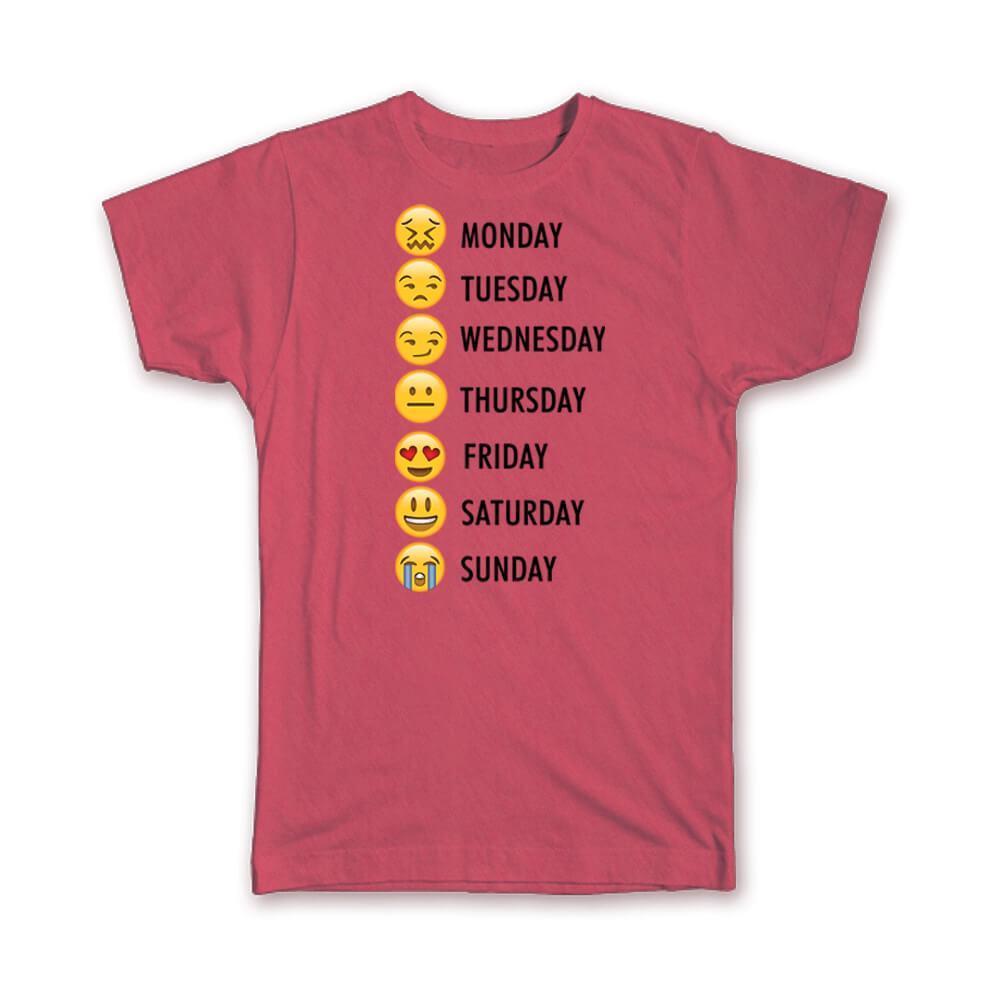 Gift T-Shirt : Week Faces Schedule Calendar Funny Script Smile