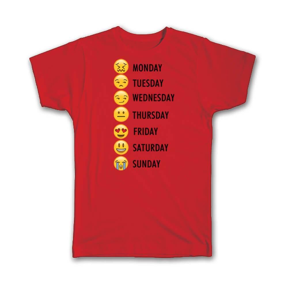 Gift T-Shirt : Week Faces Schedule Calendar Funny Script Smile