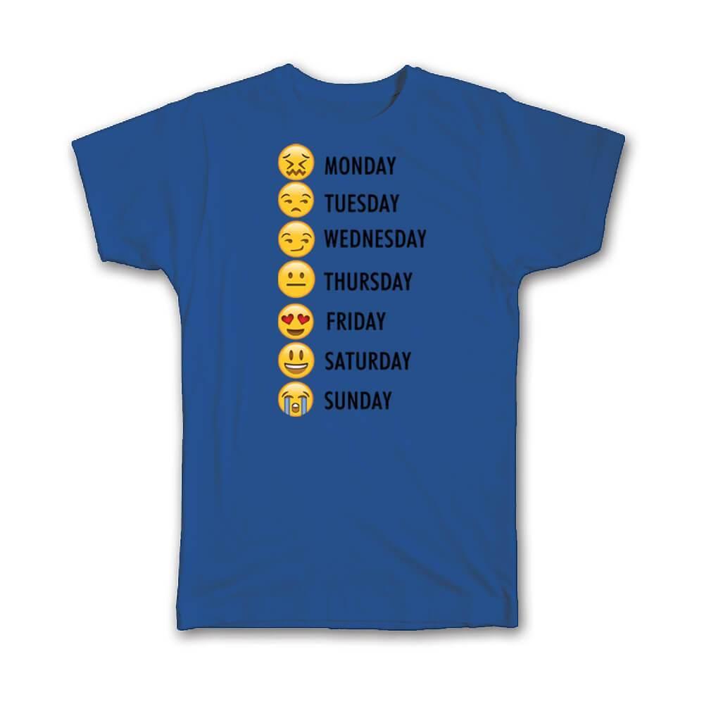 Gift T-Shirt : Week Faces Schedule Calendar Funny Script Smile