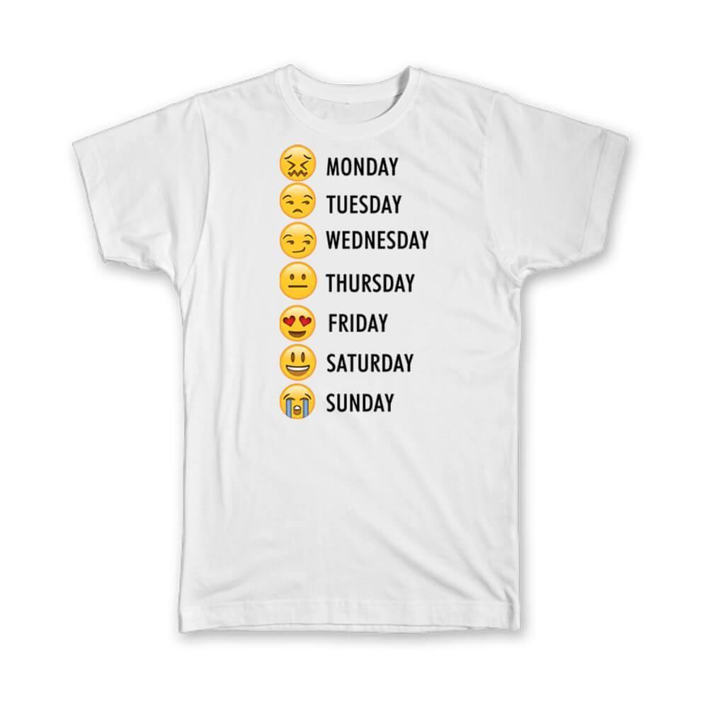 Gift T-Shirt : Week Faces Schedule Calendar Funny Script Smile