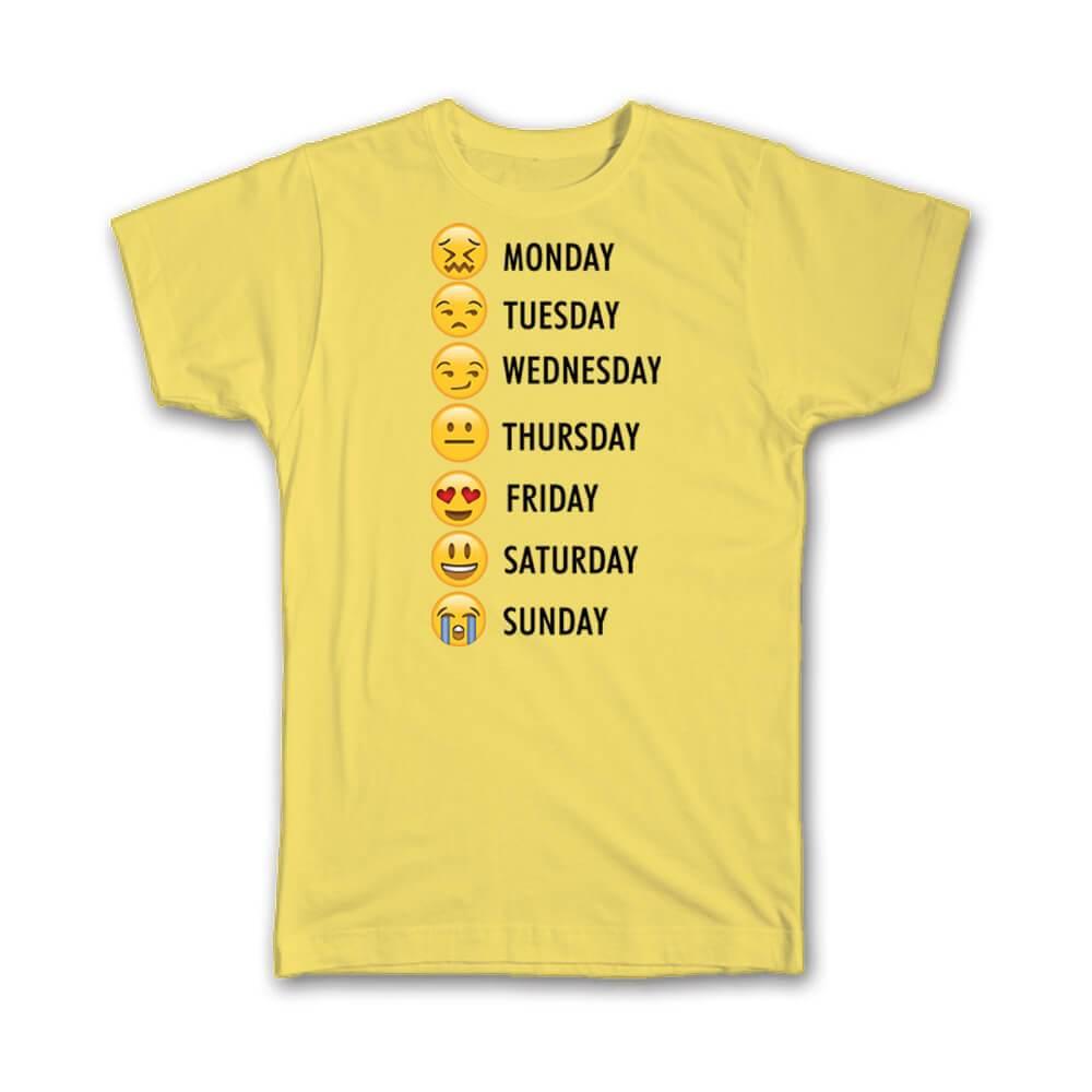 Gift T-Shirt : Week Faces Schedule Calendar Funny Script Smile