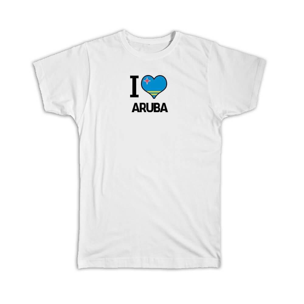 Gift T-Shirt : I Love Aruba Flag Heart Country Crest Expat