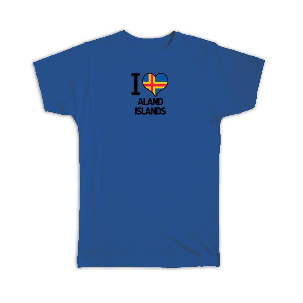 Gift T-Shirt : I Love Aland Islands Flag Heart Country Crest Expat
