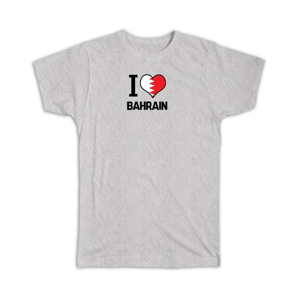 Gift T-Shirt : I Love Bahrain Flag Heart Country Crest Bahraini Expat
