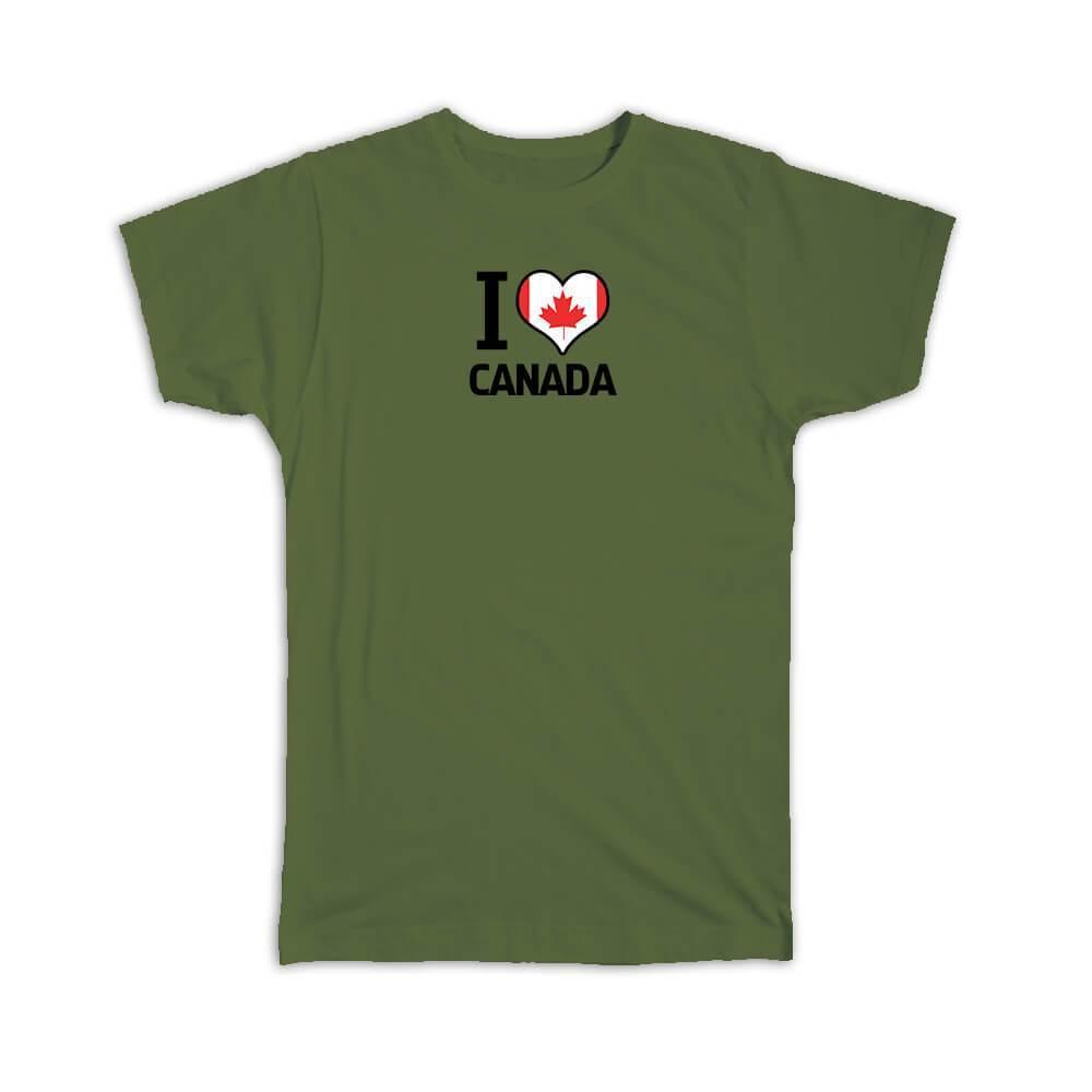 Gift T-Shirt : I Love Canada Flag Heart Country Crest Canadian Expat