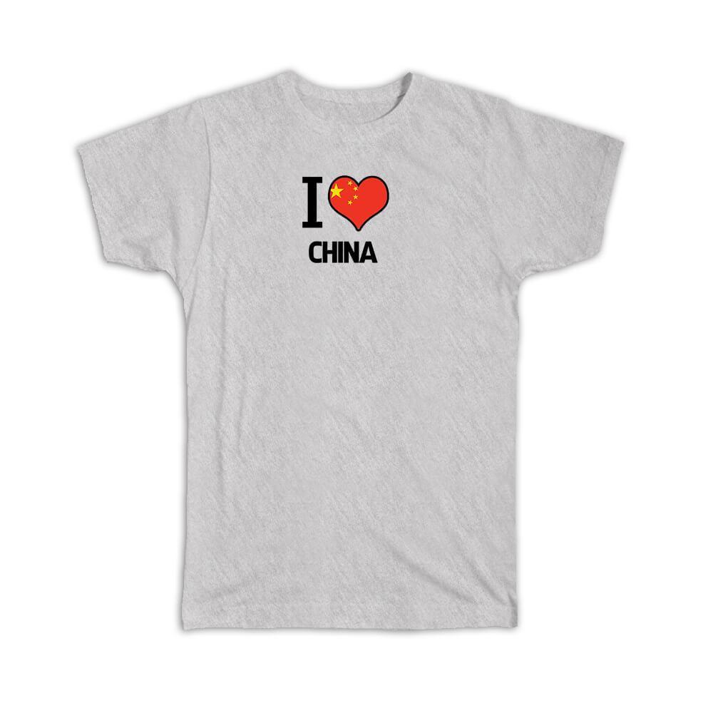 Gift T-Shirt : I Love China Flag Heart Country Crest Chinese Expat