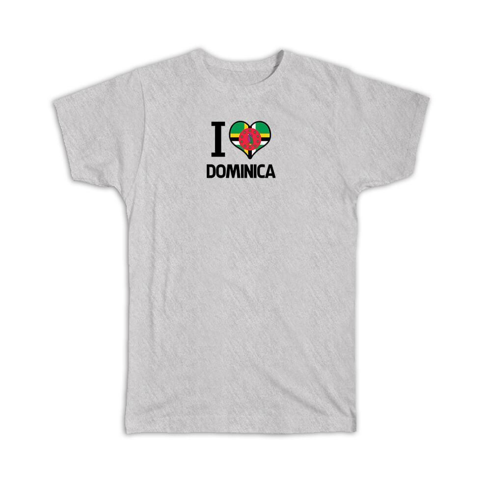 Gift T-Shirt : I Love Dominica Flag Heart Country Crest Expat
