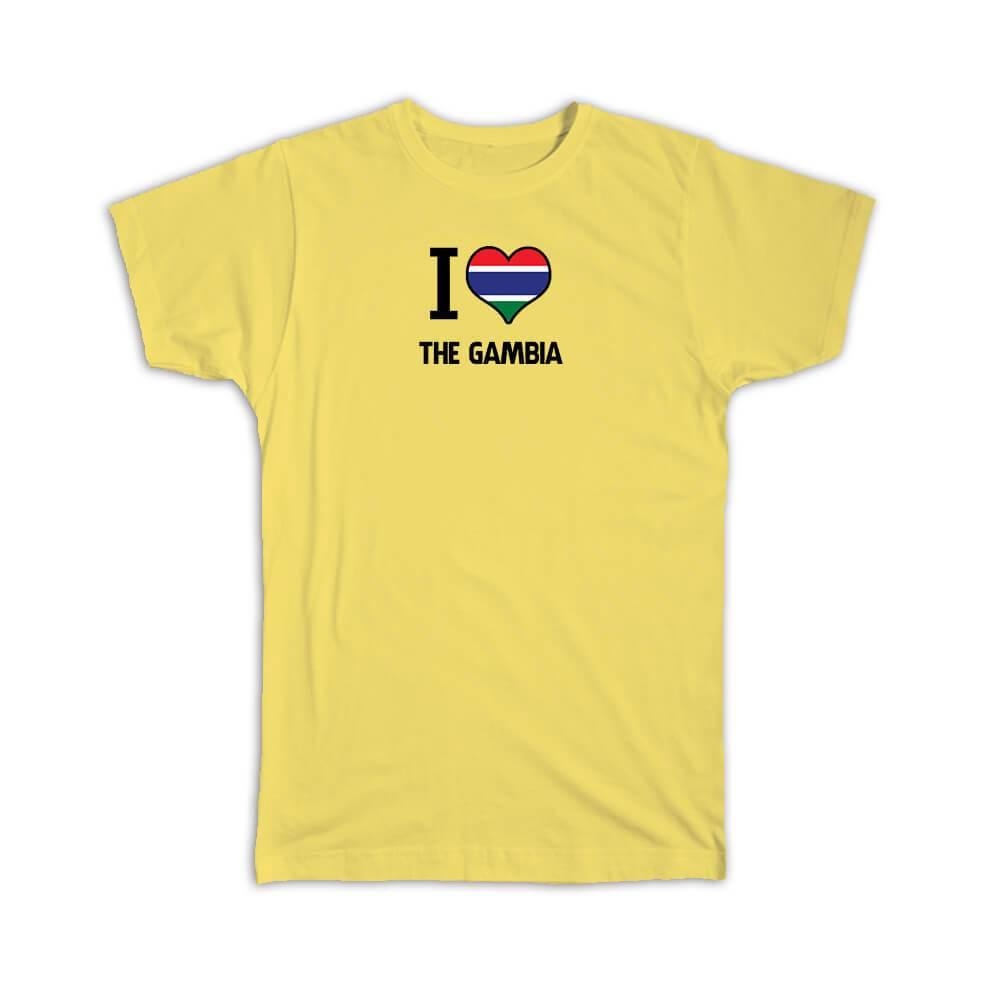 Gift T-Shirt : I Love The Gambia Flag Heart Country Crest Expat