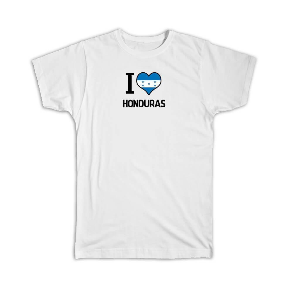 Gift T-Shirt : I Love Honduras Flag Heart Country Crest Honduran Expat