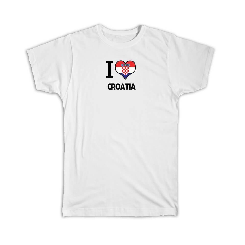 Gift T-Shirt : I Love Croatia Flag Heart Country Crest Croatian Expat