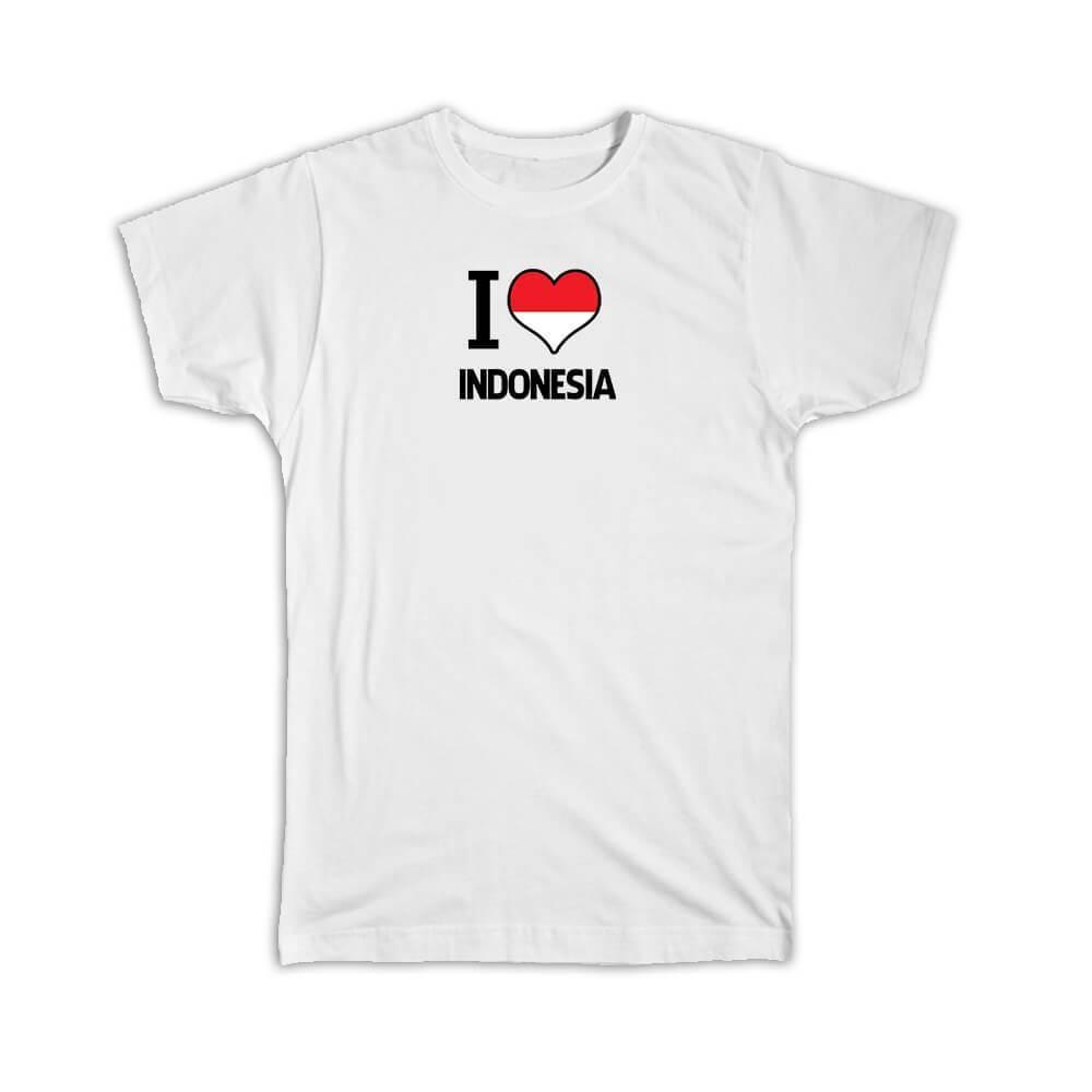 Gift T-Shirt : I Love Indonesia Flag Heart Country Crest Indonesian Expat