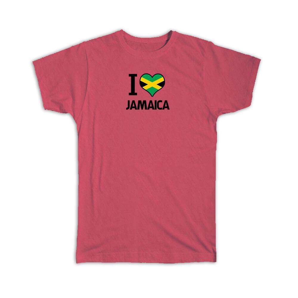 Gift T-Shirt : I Love Jamaica Flag Heart Country Crest Jamaican Expat