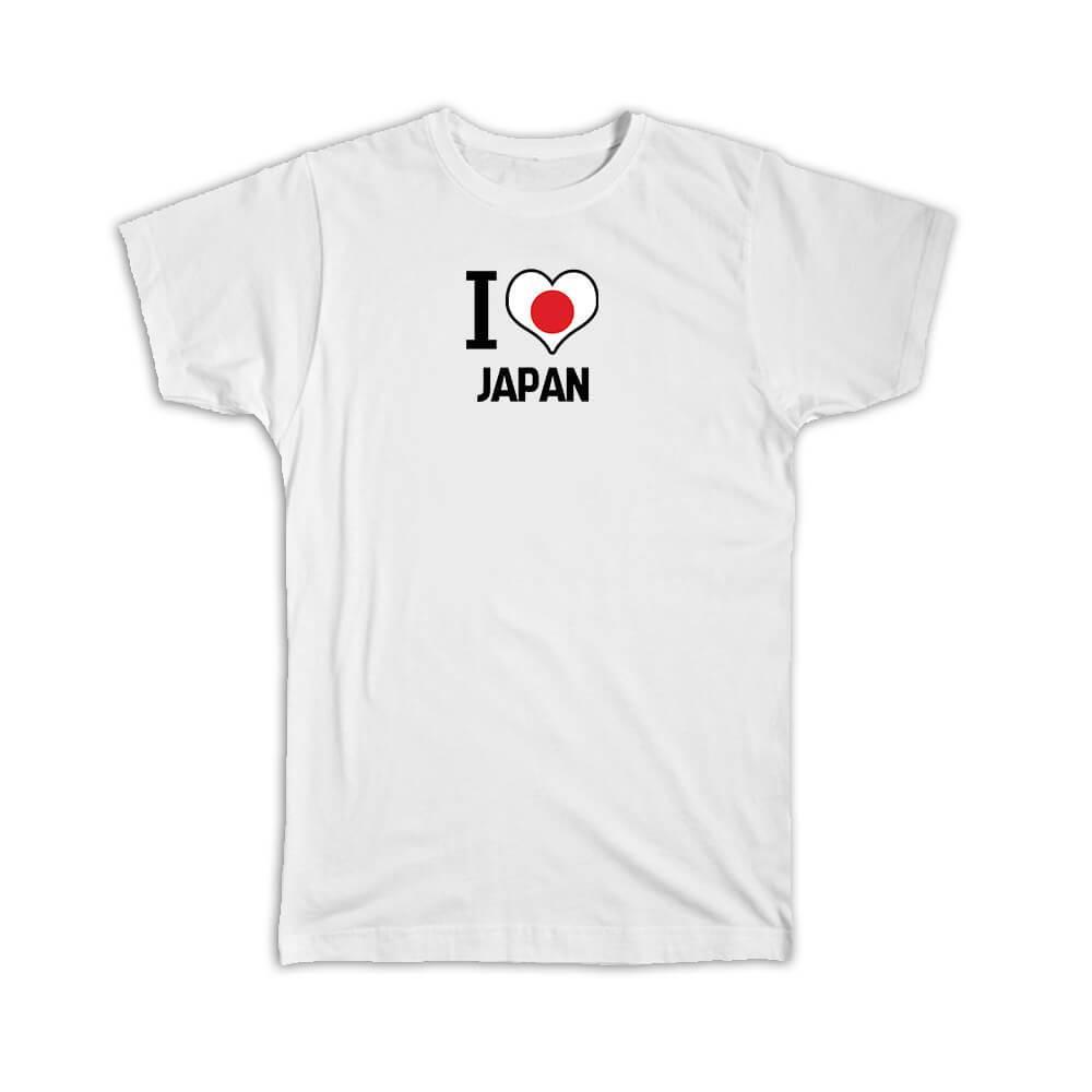 Gift T-Shirt : I Love Japan Flag Heart Country Crest Japanese Expat