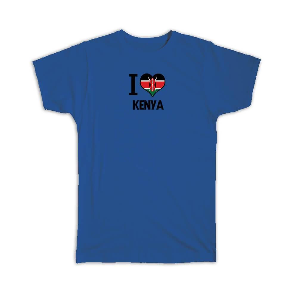 Gift T-Shirt : I Love Kenya Flag Heart Country Crest Kenyan Expat