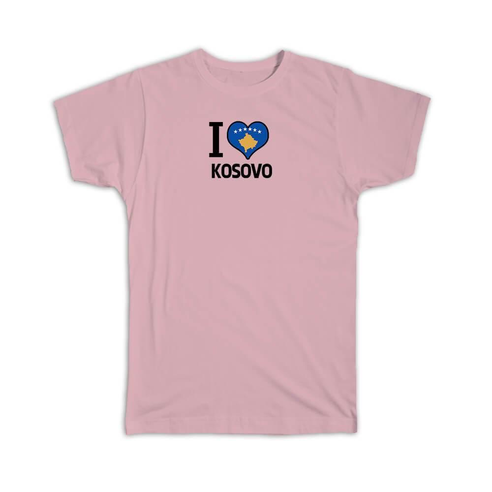 Gift T-Shirt : I Love Kosovo Flag Heart Country Crest Kosovan Expat