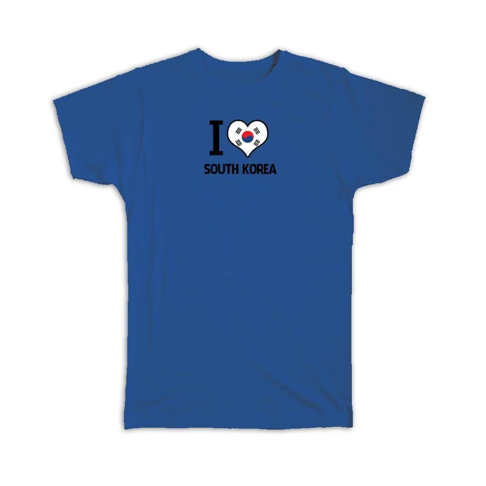 Gift T-Shirt : I Love South Korea Flag Heart Country Crest Korean Expat