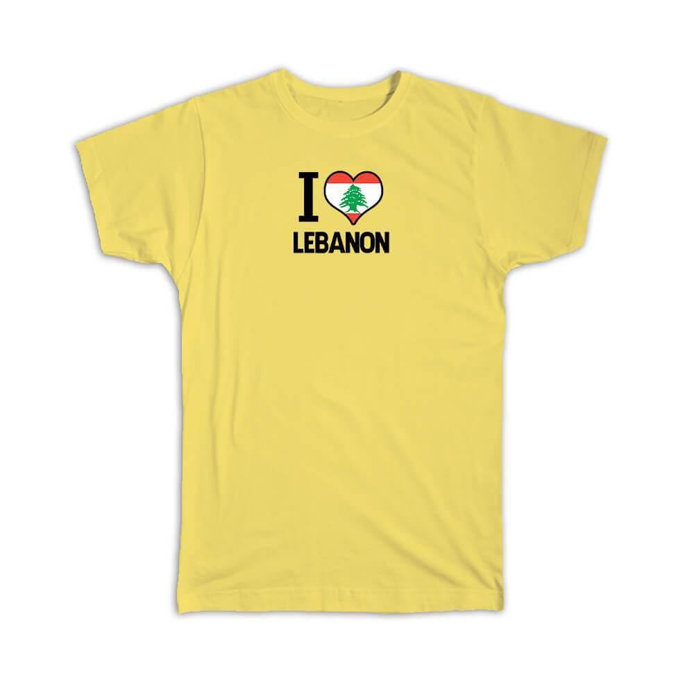 Gift T-Shirt : I Love Lebanon Flag Heart Country Crest Lebanese Expat