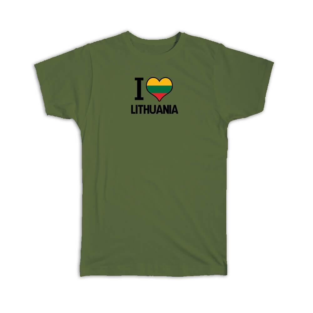 Gift T-Shirt : I Love Lithuania Flag Heart Country Crest Lithuanian Expat