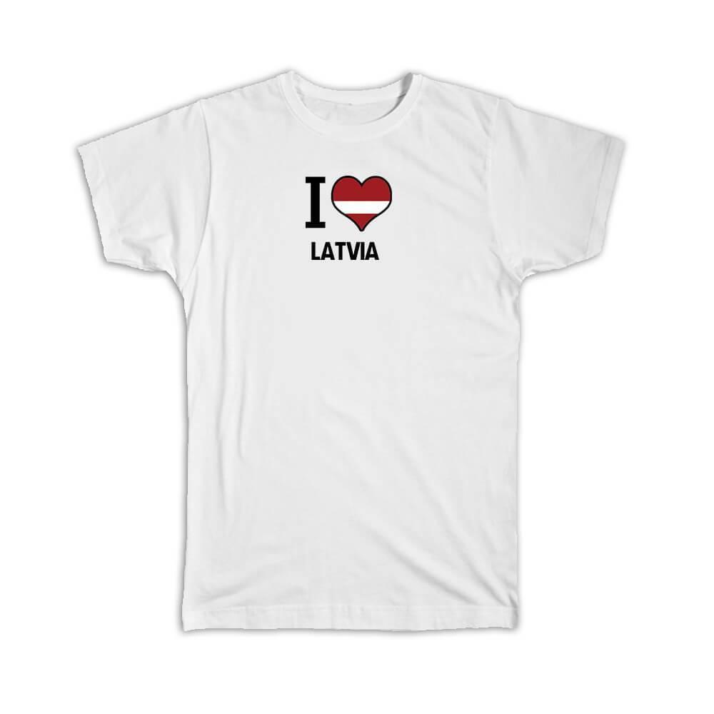 Gift T-Shirt : I Love Latvia Flag Heart Country Crest Latvian Expat