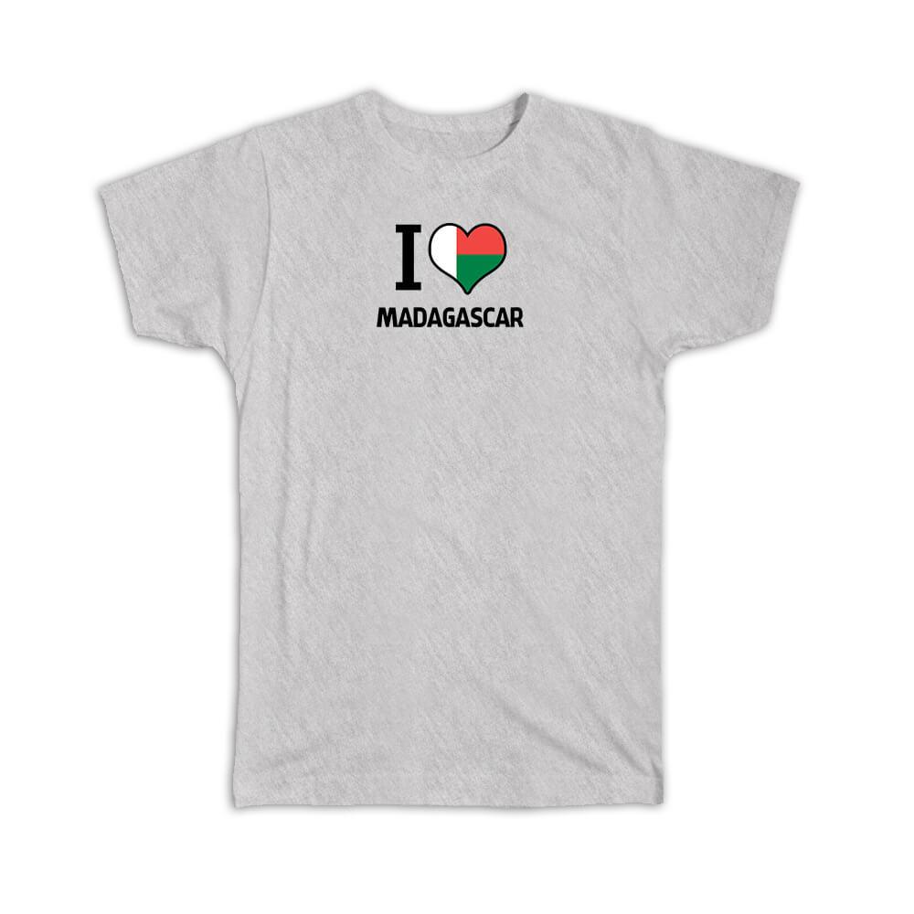 Gift T-Shirt : I Love Madagascar Flag Heart Country Crest Malagasy Expat