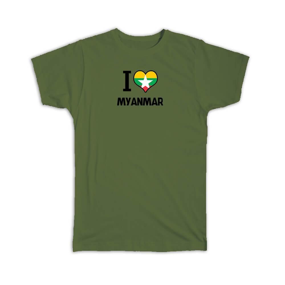 Gift T-Shirt : I Love Myanmar Flag Heart Country Crest Expat