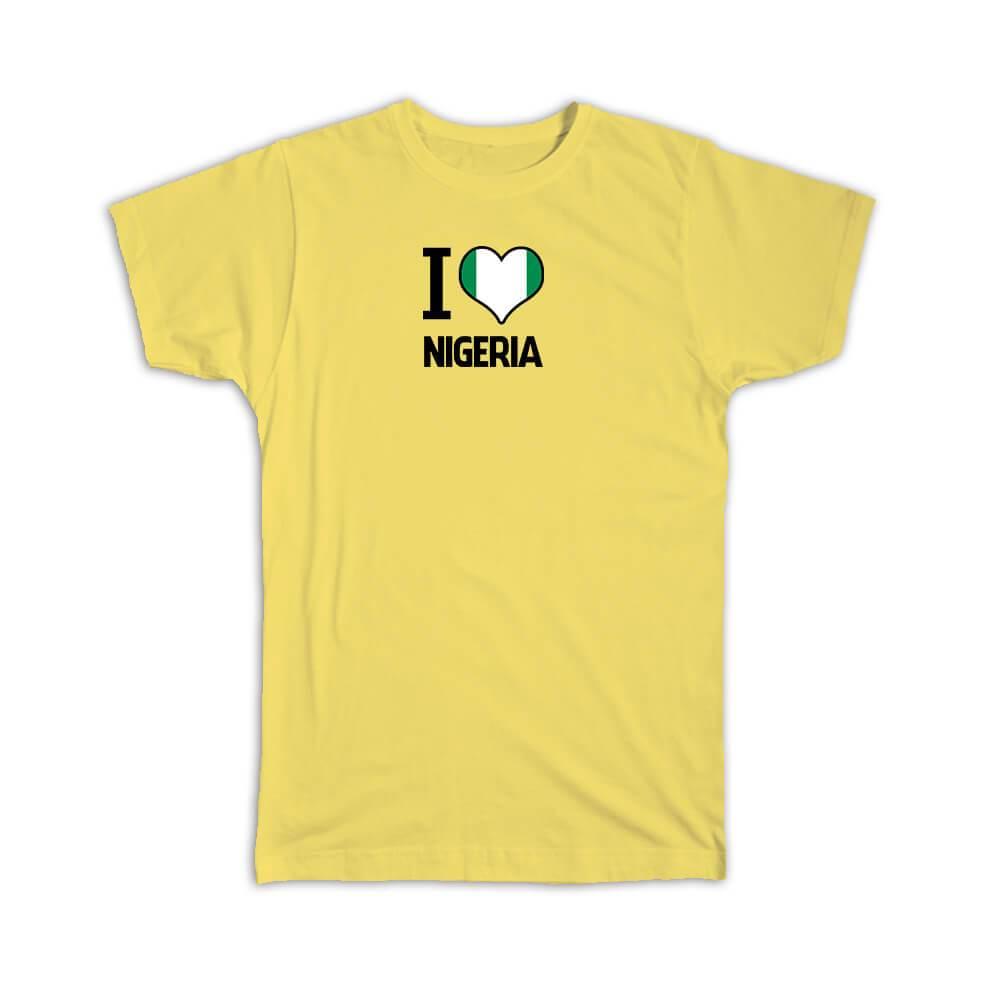Gift T-Shirt : I Love Nigeria Flag Heart Country Crest Expat