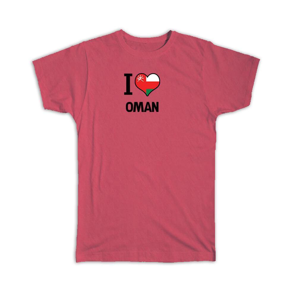 Gift T-Shirt : I Love Oman Flag Heart Country Crest Omani Expat