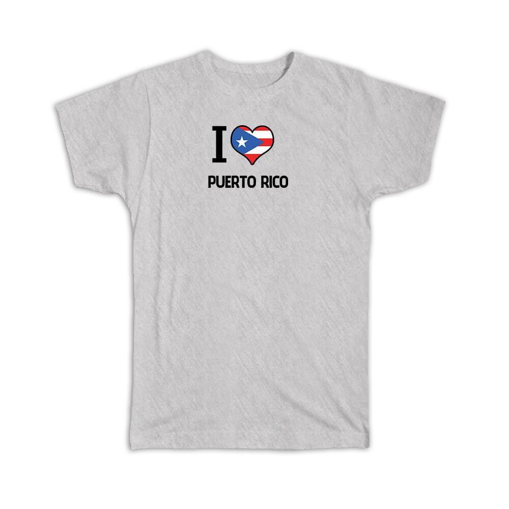 Gift T-Shirt : I Love Puerto Rico Flag Heart Country Crest Rican Expat - Picture 3 of 10
