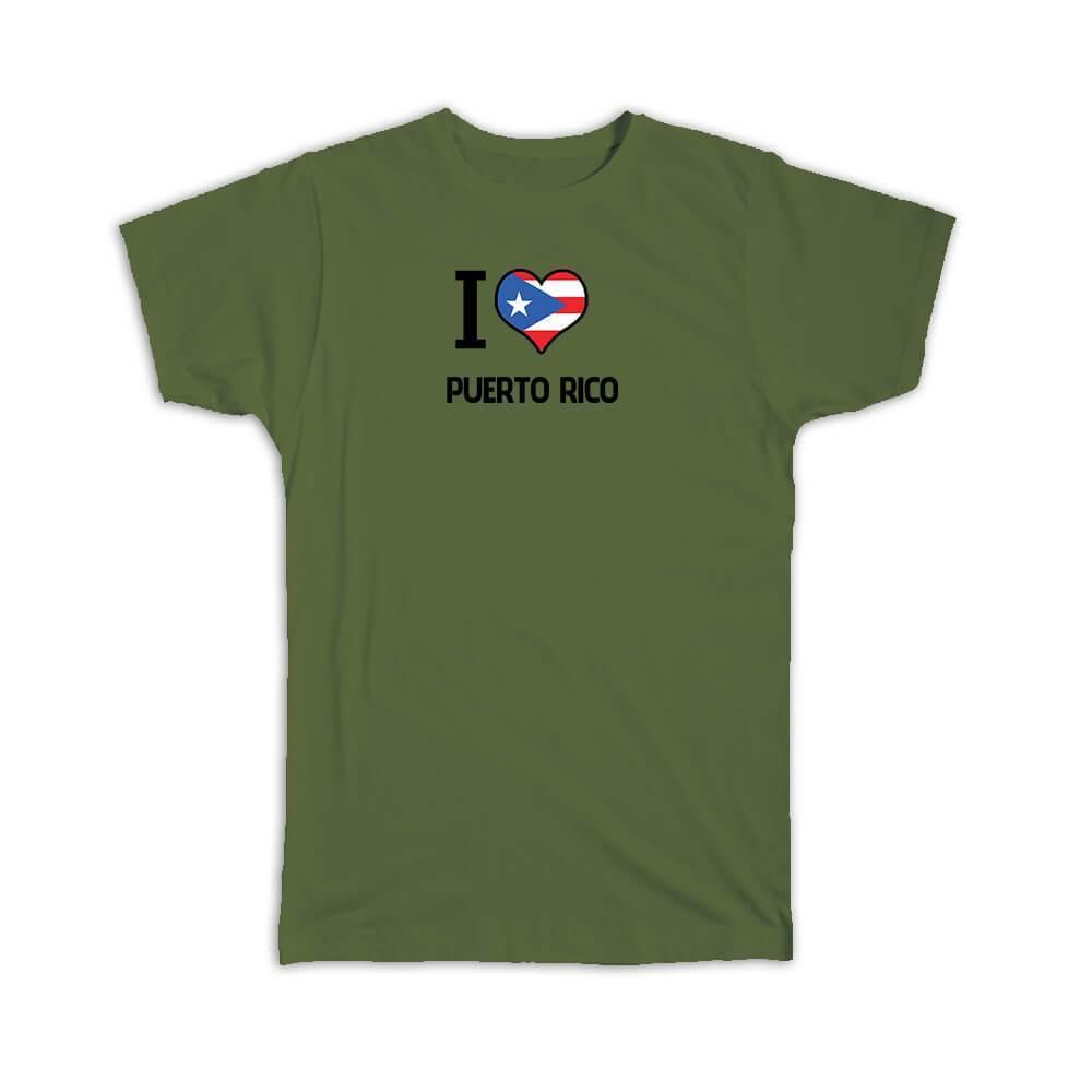 Gift T-Shirt : I Love Puerto Rico Flag Heart Country Crest Rican Expat - Picture 4 of 10