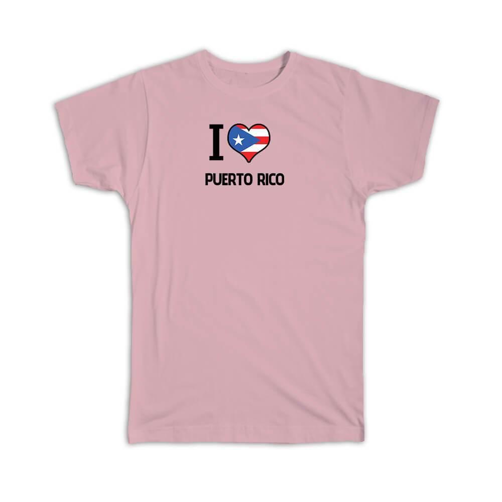 Gift T-Shirt : I Love Puerto Rico Flag Heart Country Crest Rican Expat - Picture 9 of 10