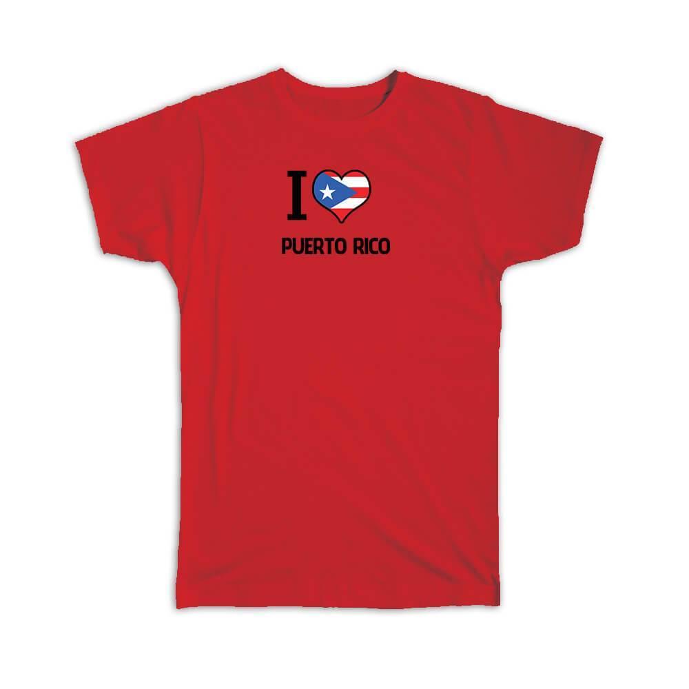 Gift T-Shirt : I Love Puerto Rico Flag Heart Country Crest Rican Expat - Picture 8 of 10