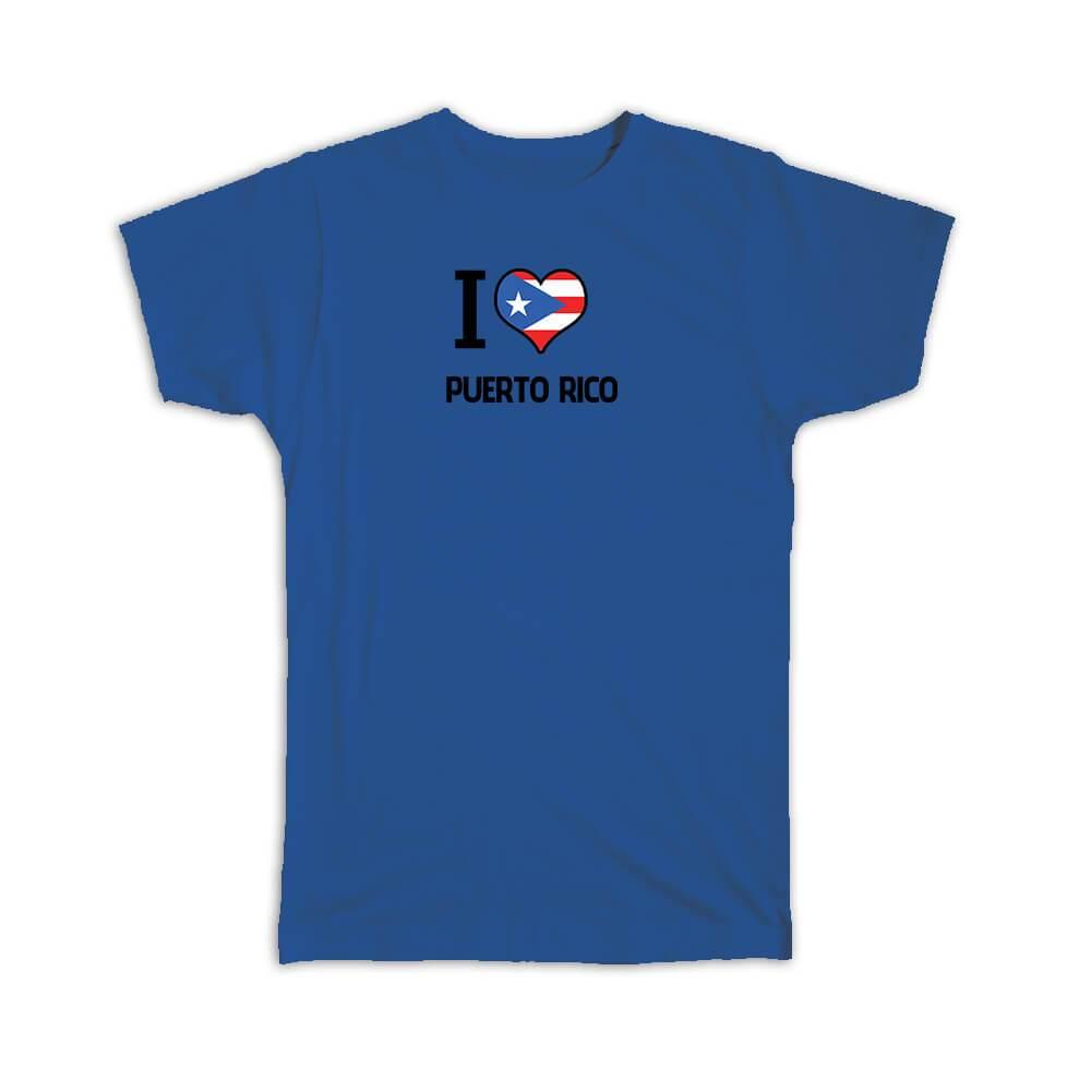 Gift T-Shirt : I Love Puerto Rico Flag Heart Country Crest Rican Expat - Picture 10 of 10