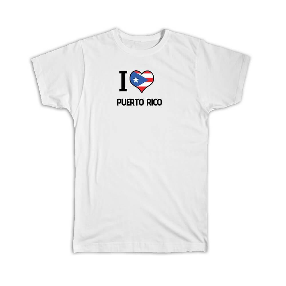 Gift T-Shirt : I Love Puerto Rico Flag Heart Country Crest Rican Expat - Picture 6 of 10
