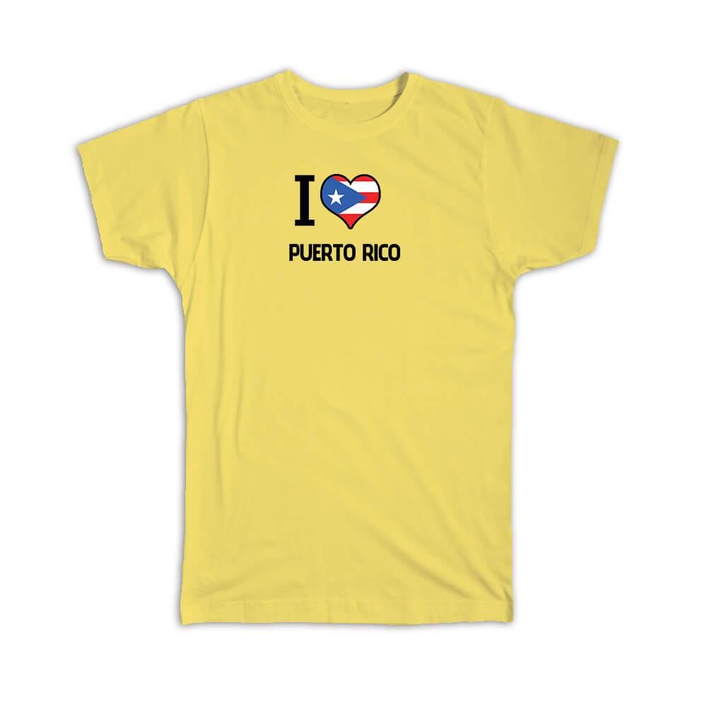Gift T-Shirt : I Love Puerto Rico Flag Heart Country Crest Rican Expat - Picture 7 of 10