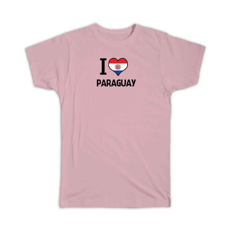 Gift T-Shirt : I Love Paraguay Flag Heart Country Crest Paraguayan Expat
