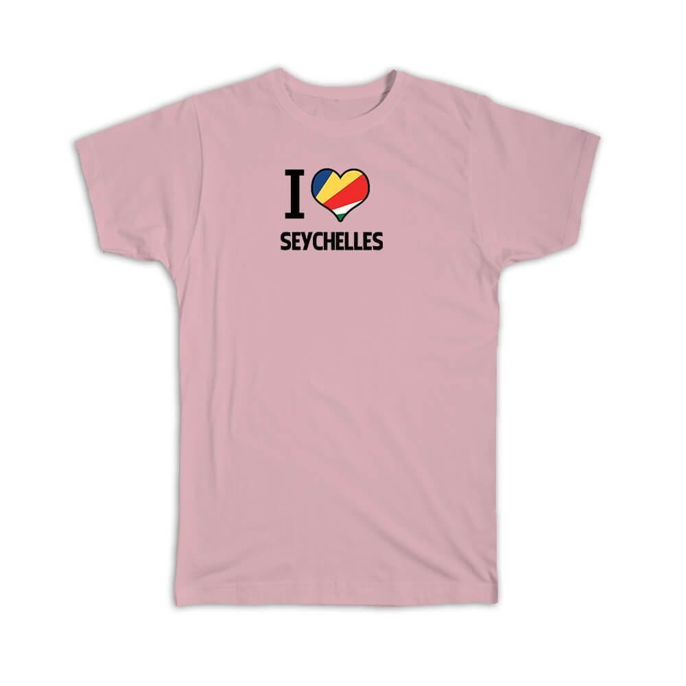 Gift T-Shirt : I Love Seychelles Flag Heart Country Crest Expat