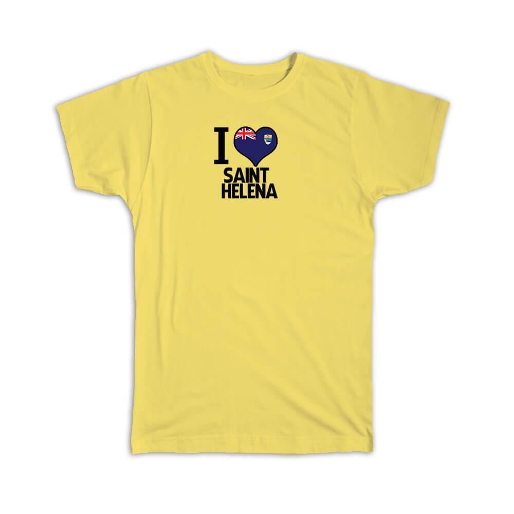Gift T-Shirt : I Love Saint Helena Flag Heart Country Crest Expat