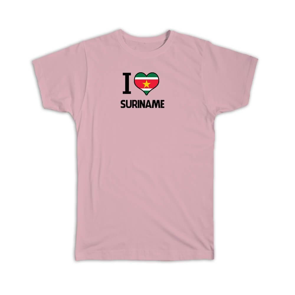 Gift T-Shirt : I Love Suriname Flag Heart Country Crest Surinamese Expat