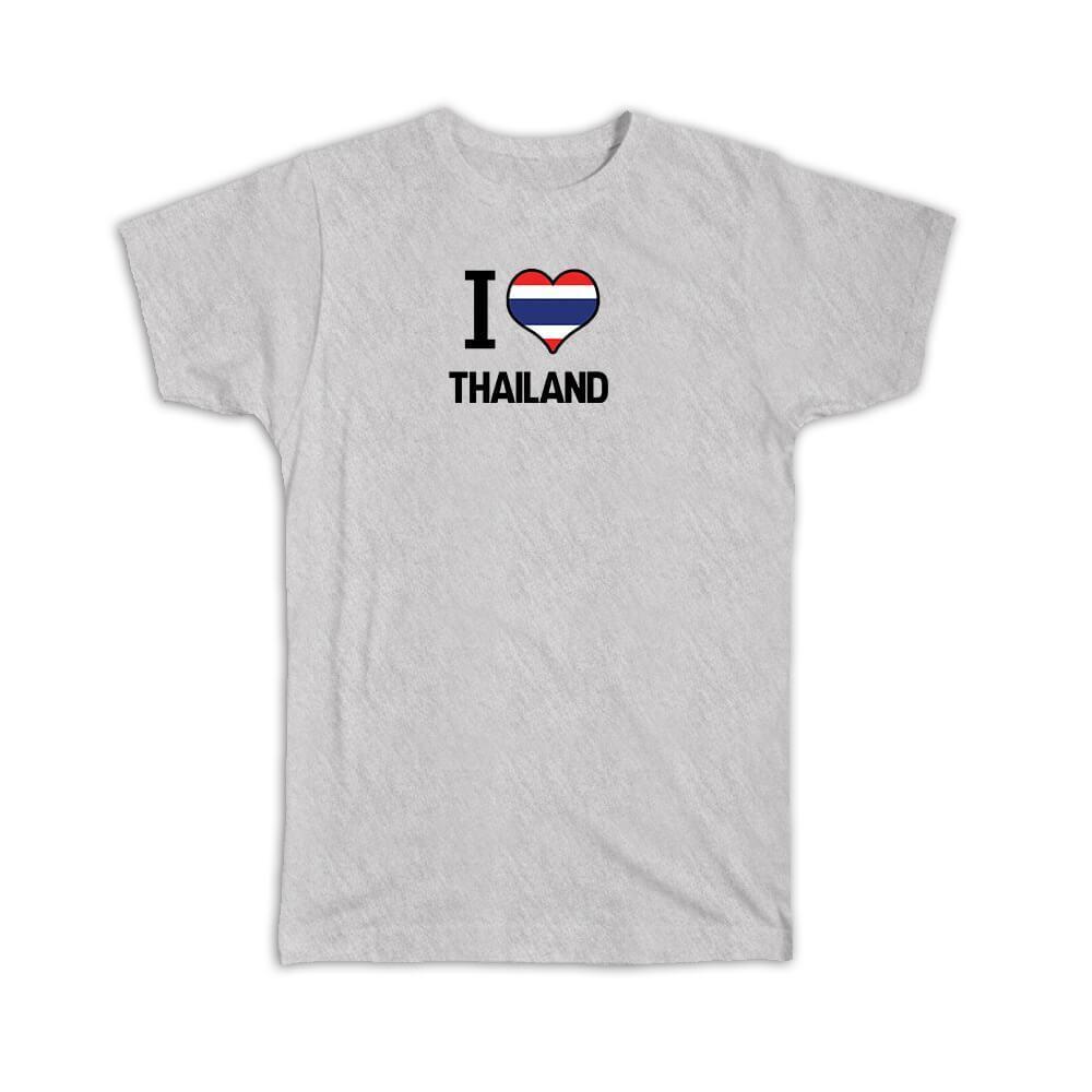 Gift T-Shirt : I Love Thailand Flag Heart Country Crest Thai Expat