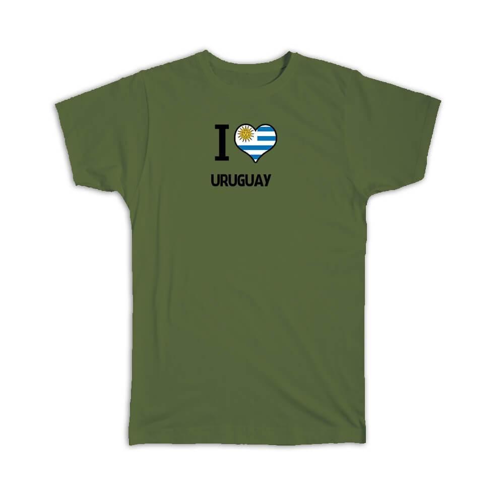 Gift T-Shirt : I Love Uruguay Flag Heart Country Crest Uruguayan Expat