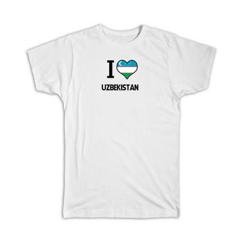 I Love Uzbekistan : Gift T-Shirt Flag Heart Country Crest Uzbek Expat