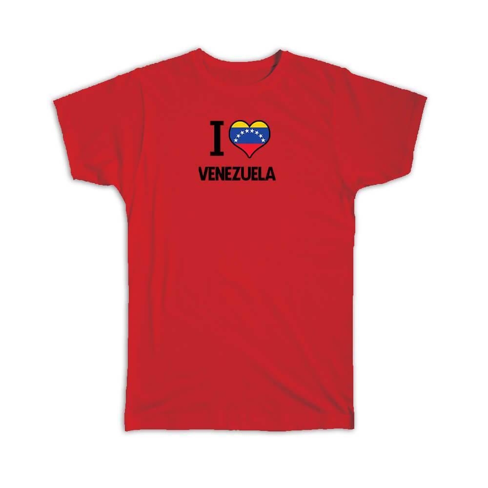 Gift T-Shirt : I Love Venezuela Flag Heart Country Crest Venezuelan Expat