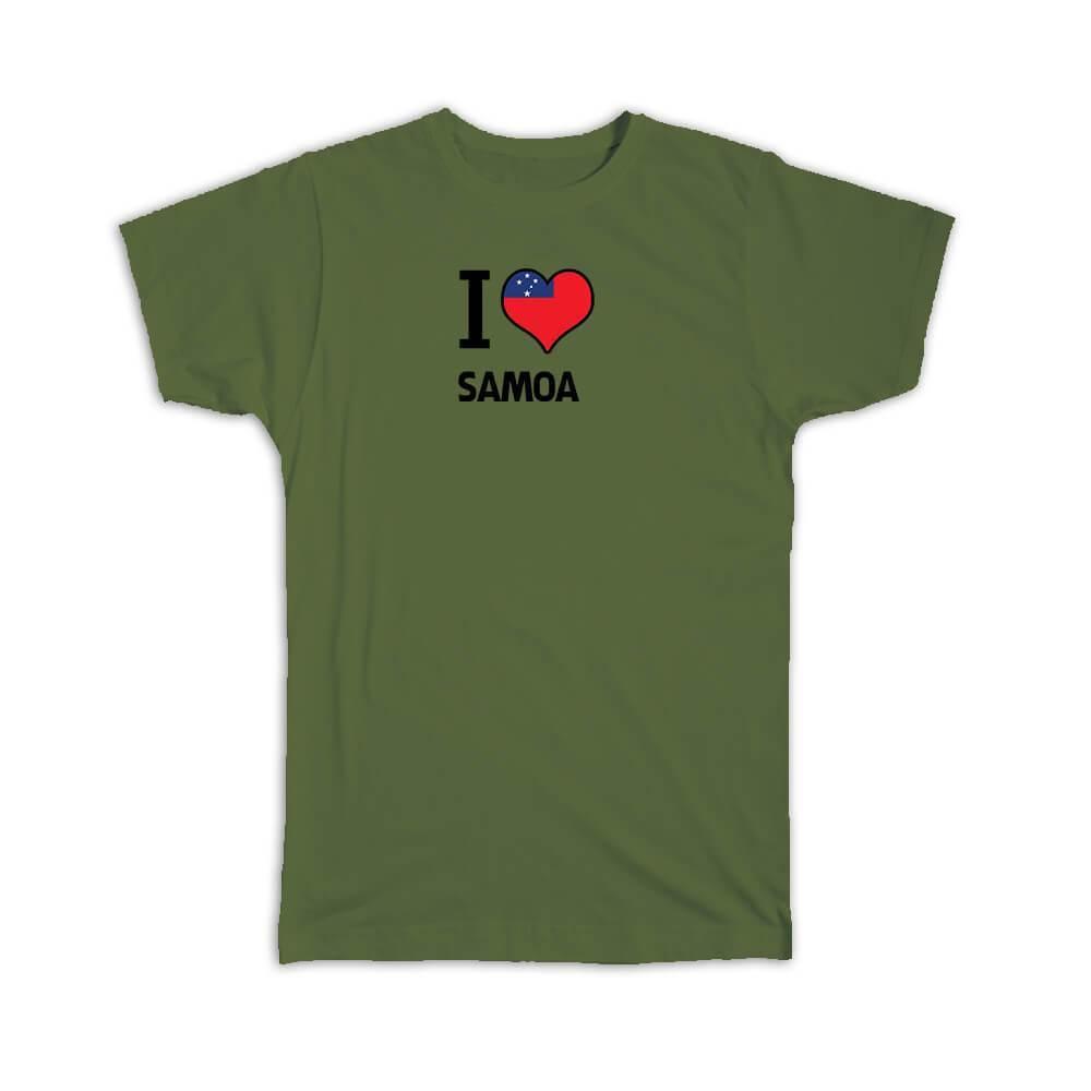 Gift T-Shirt : I Love Samoa Flag Heart Country Crest Expat