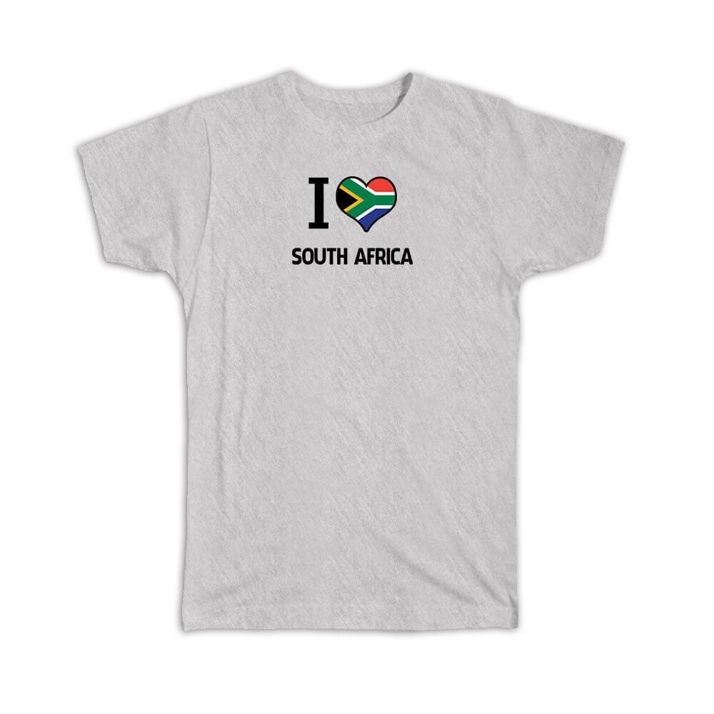 Gift T-Shirt : I Love South Africa Flag Heart Country Crest African Expat