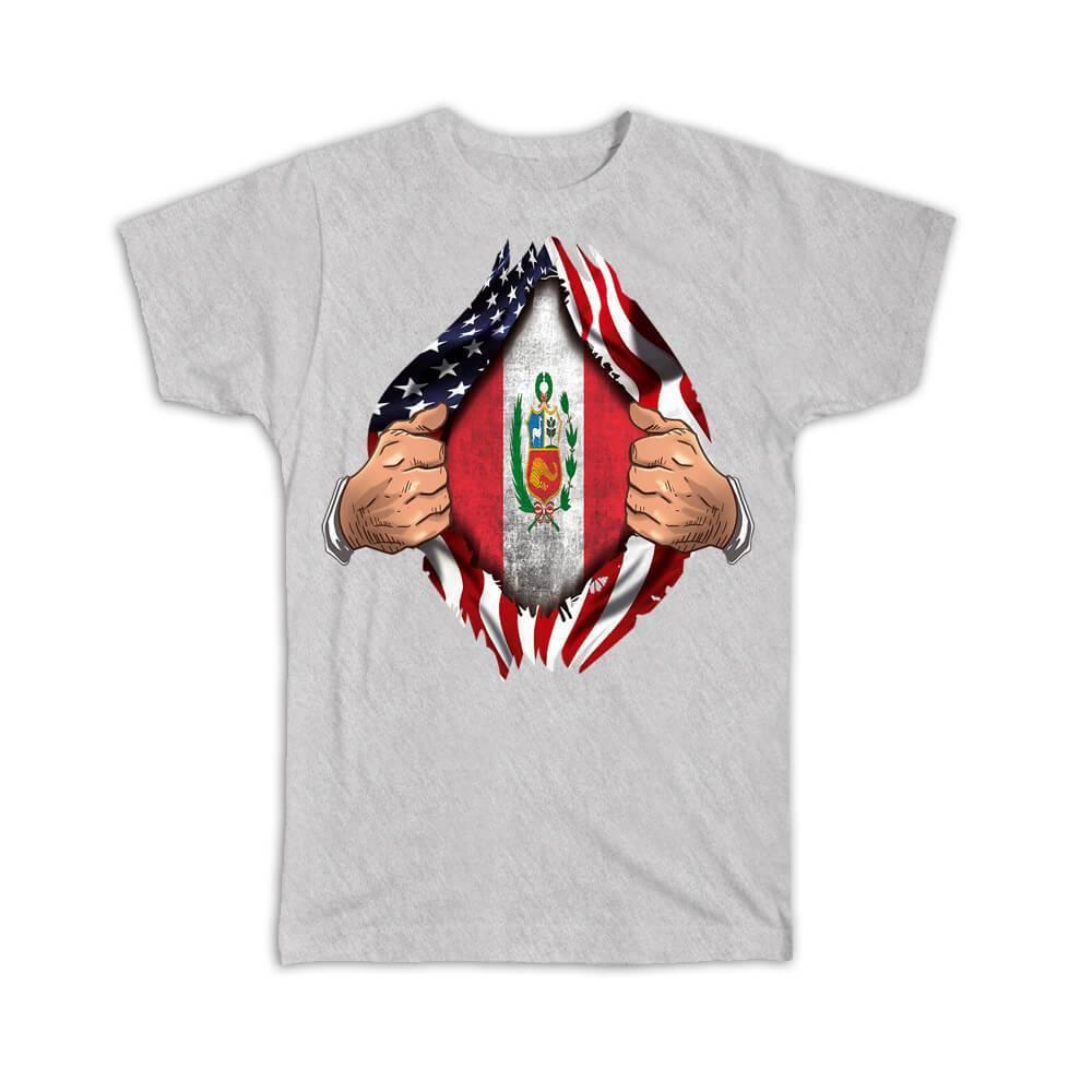 Gift T-Shirt : Peru Flag USA Chest 