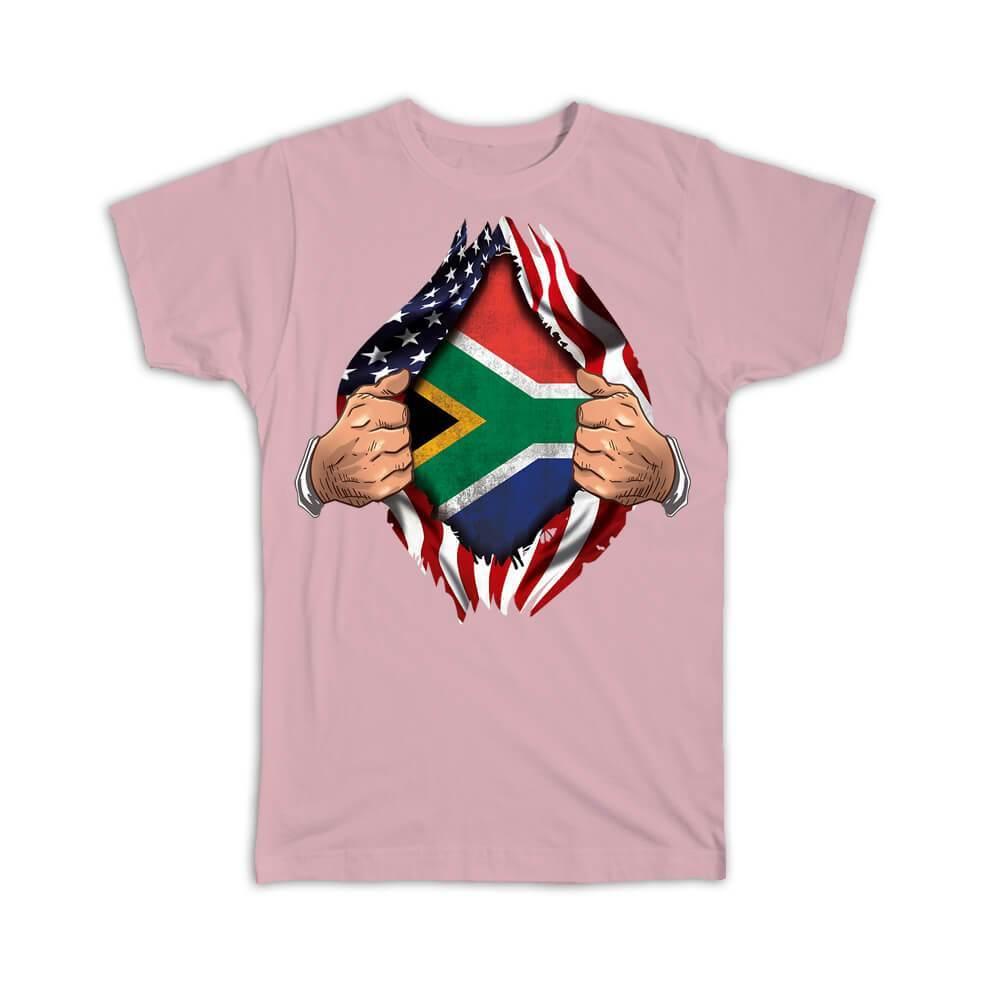 Bryde igennem Underskrift materiale Gift T-Shirt : South Africa Flag USA American Chest African Expat Country |  eBay