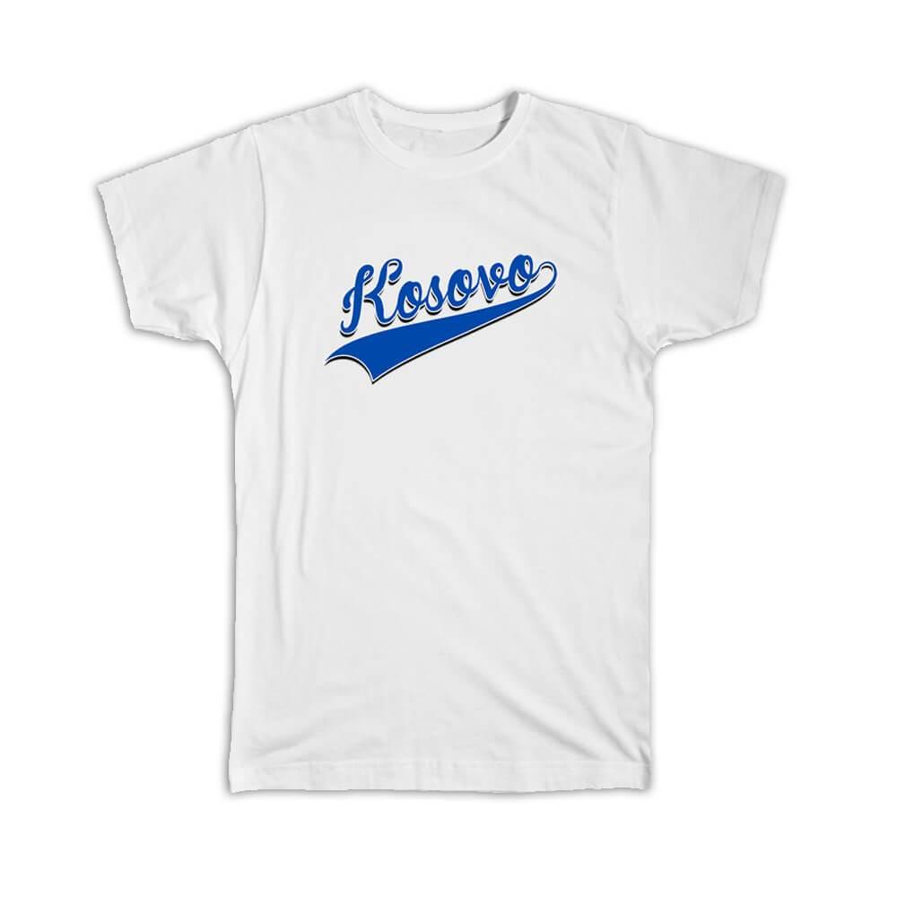 Gift T-Shirt : Kosovo Flag Varsity Script Baseball Beisbol Country Pride Kosovan