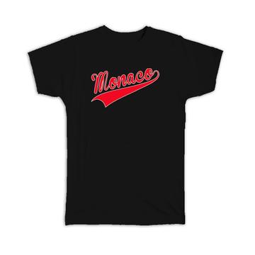 Monaco : Gift T-Shirt Flag Varsity Script Baseball Beisbol Country Pride Monegasque