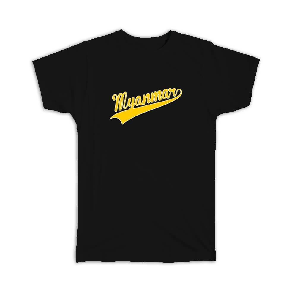 Gift T-Shirt : Myanmar Flag Varsity Script Baseball Beisbol Country Pride